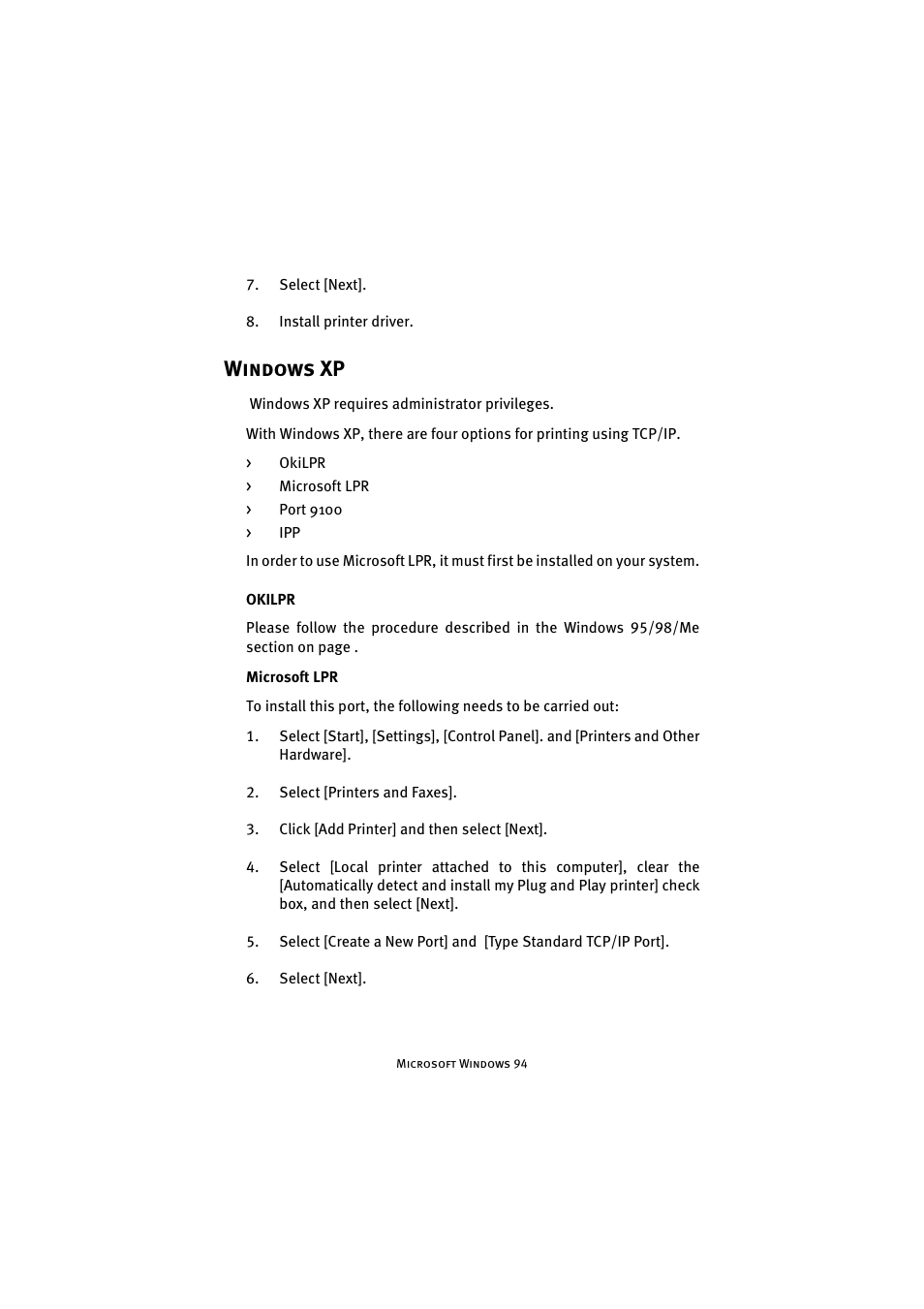 Windows xp, Okilpr | Oki 7300e User Manual | Page 95 / 141