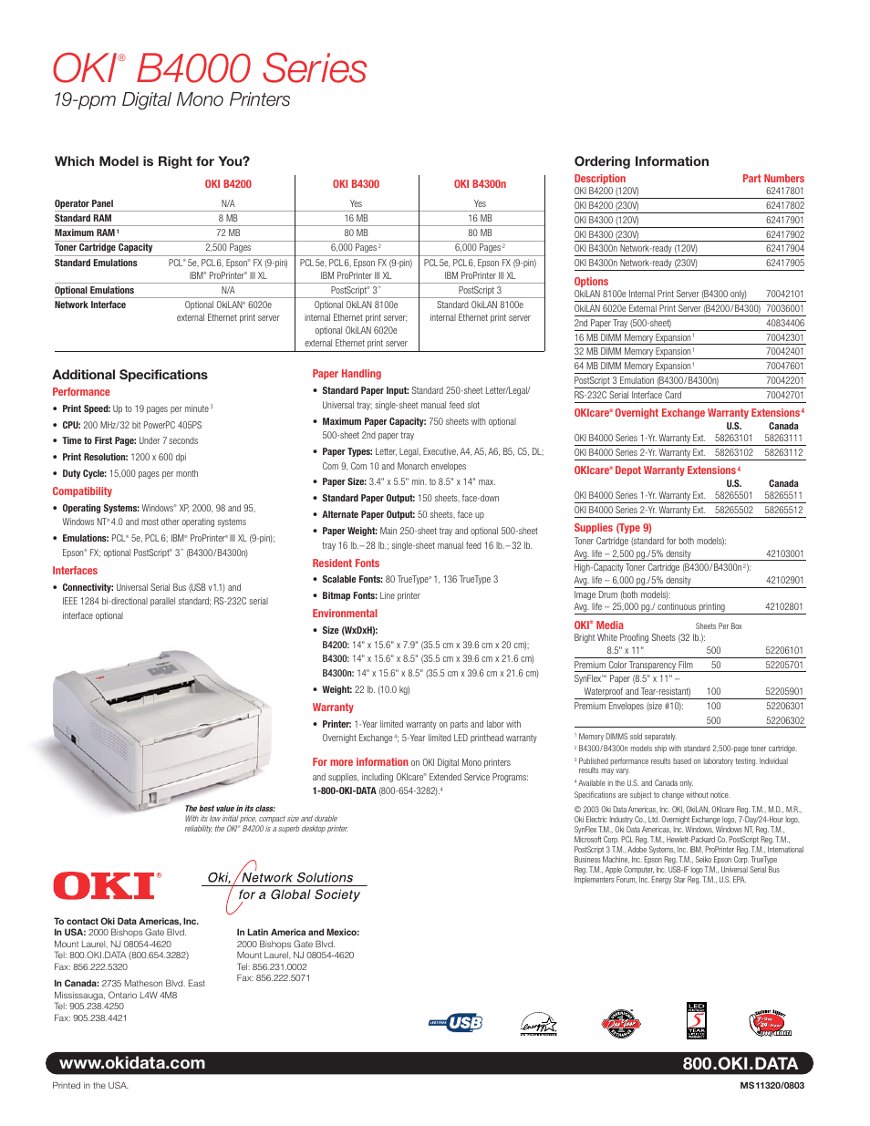 B4000 series, Ppm digital mono printers, Which model is right for you | Ordering information, Additional specifications | Oki B4000 User Manual | Page 2 / 2