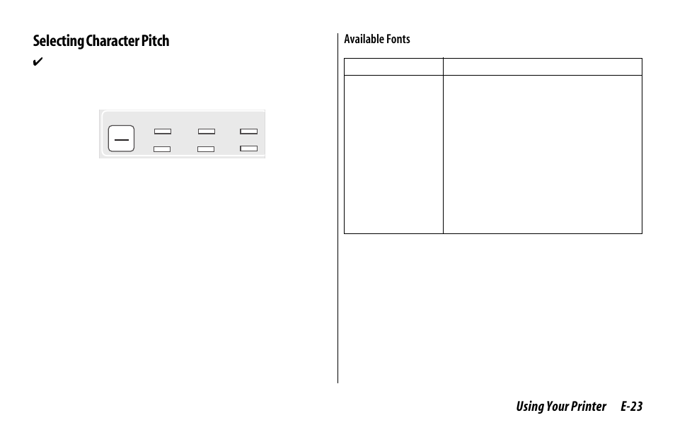 Selecting character pitch, Using your printer e-23 | Oki 520 User Manual | Page 30 / 68