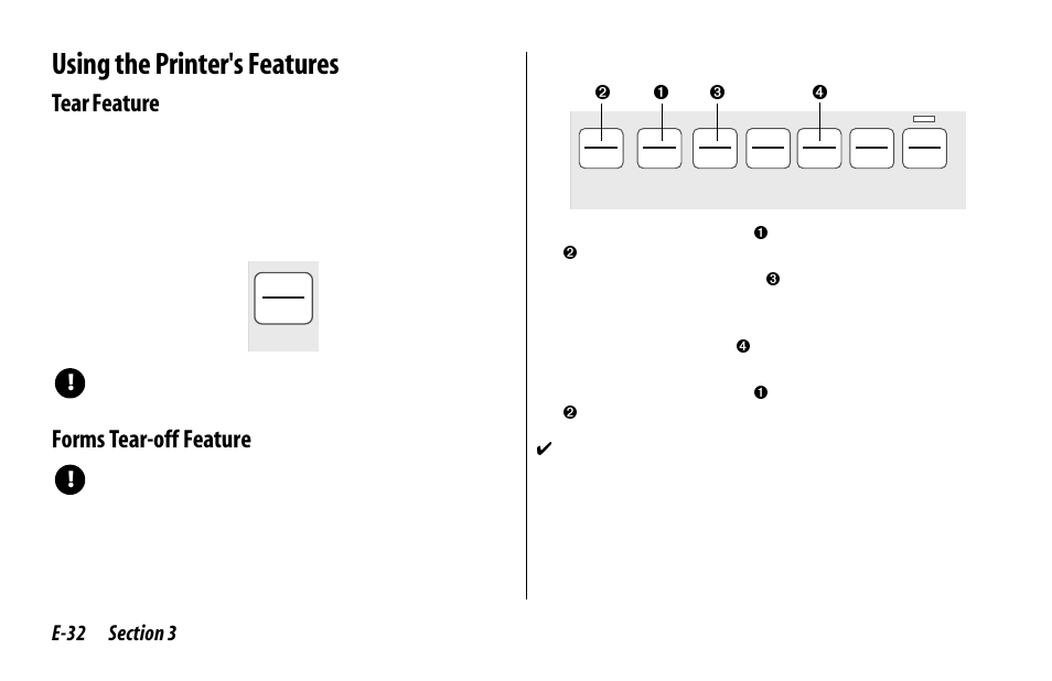 Using the printer's features, Tear feature, Forms tear-off feature | Tear feature forms tear-off feature, Кл м н | Oki 520 User Manual | Page 39 / 68
