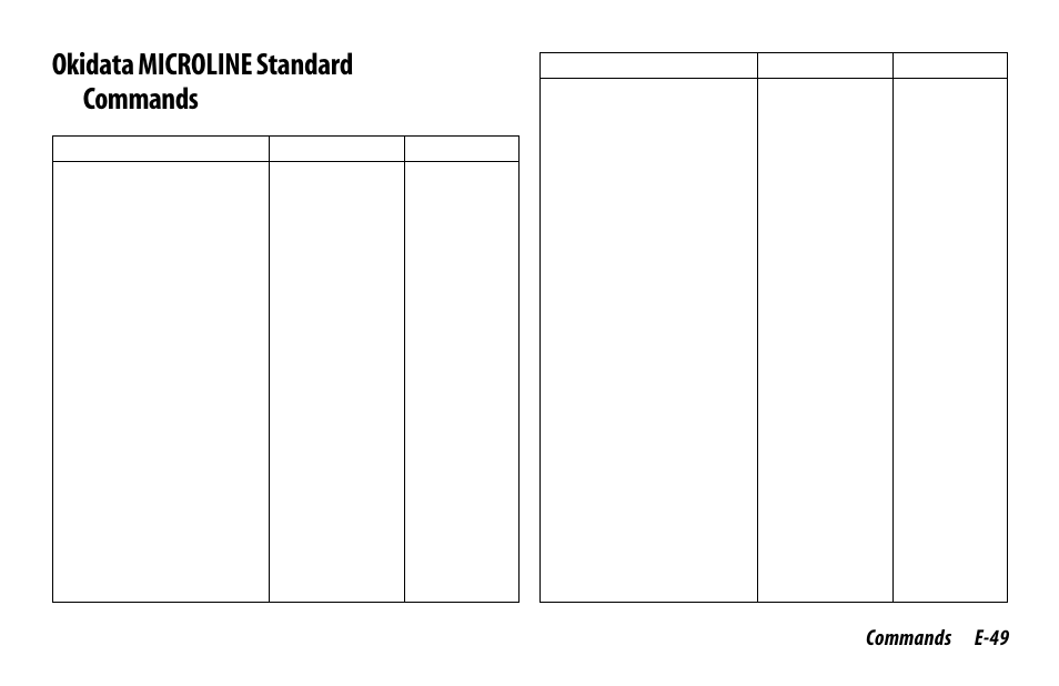 Okidata microline standard commands, Commands e-49 | Oki 520 User Manual | Page 56 / 68