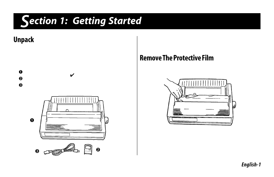 Remove the protective film, Section 1: getting started, Unpack remove the protective film | Ection 1: getting started, Unpack | Oki 520 User Manual | Page 8 / 68