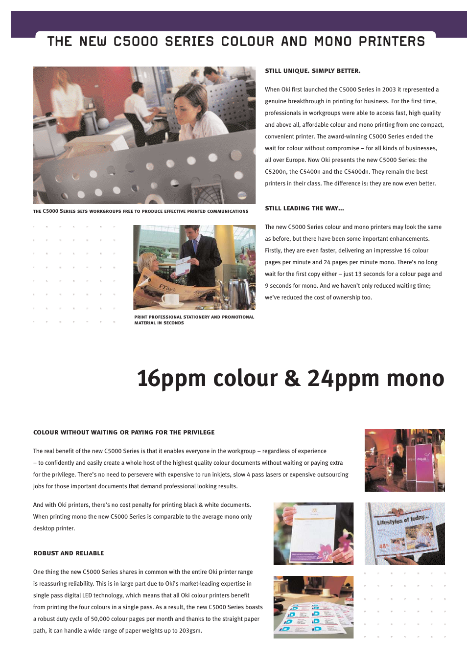 16ppm colour & 24ppm mono, The new c5000 series colour and mono printers | Oki C5000 User Manual | Page 3 / 6