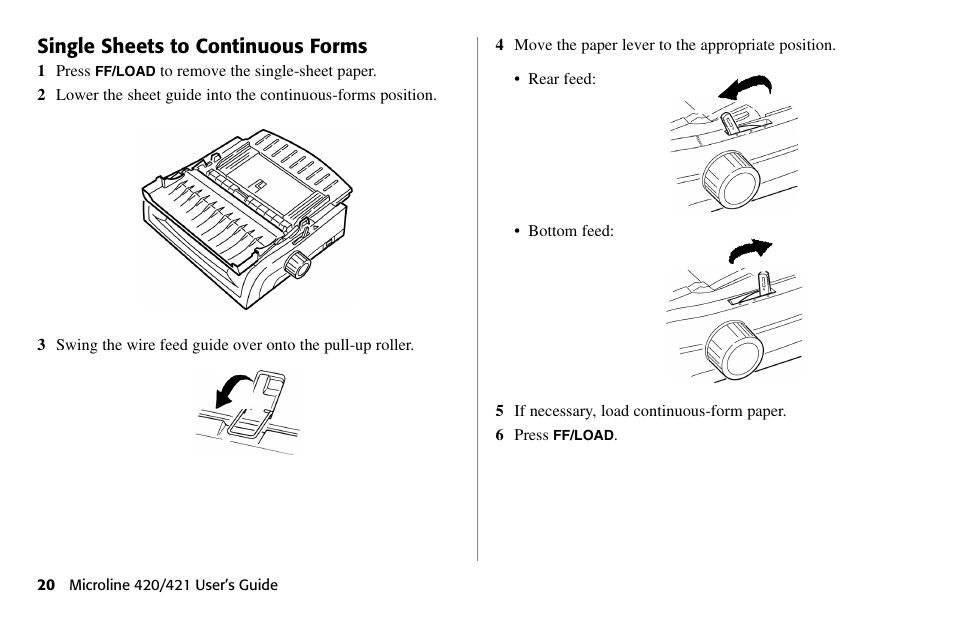 Single sheets to continuous forms | Oki 80 Series User Manual | Page 20 / 97