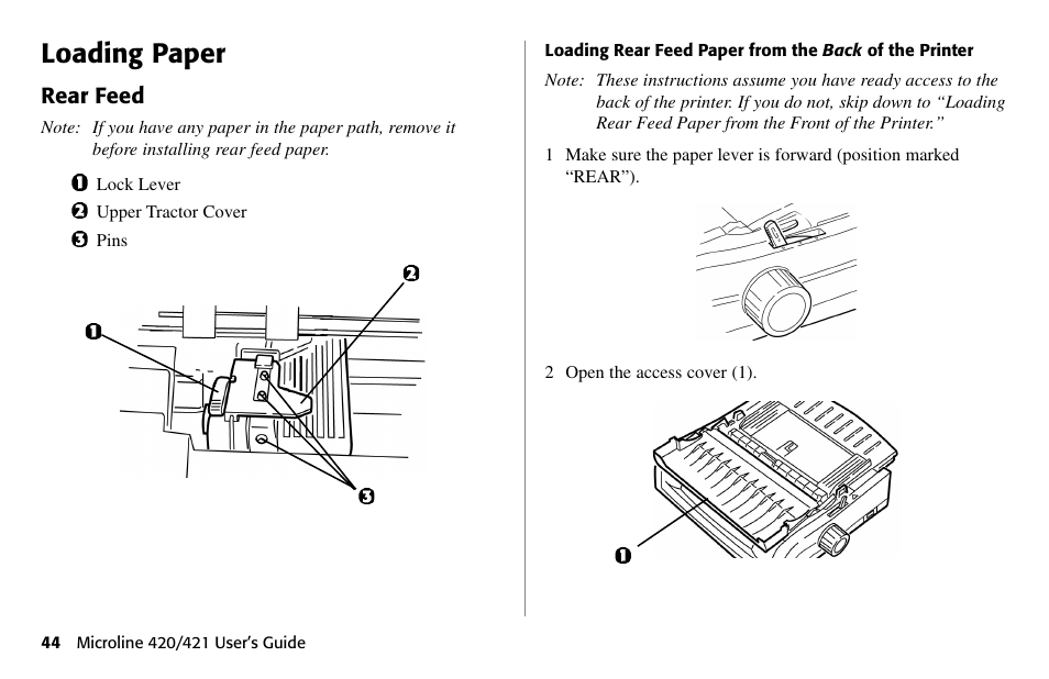 Loading paper, Rear feed | Oki 80 Series User Manual | Page 44 / 97
