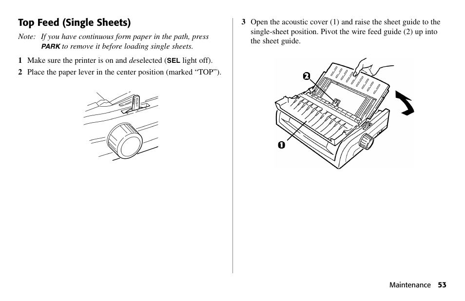 Top feed (single sheets) | Oki 80 Series User Manual | Page 53 / 97