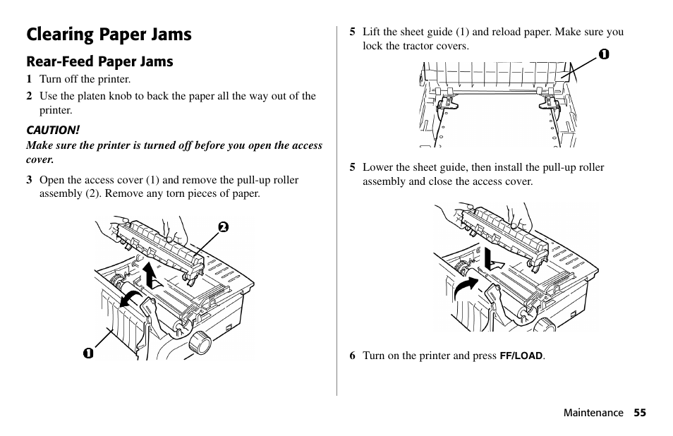 Clearing paper jams, Rear-feed paper jams | Oki 80 Series User Manual | Page 55 / 97