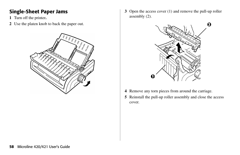 Single-sheet paper jams | Oki 80 Series User Manual | Page 58 / 97