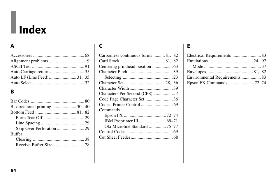 Index | Oki 80 Series User Manual | Page 94 / 97