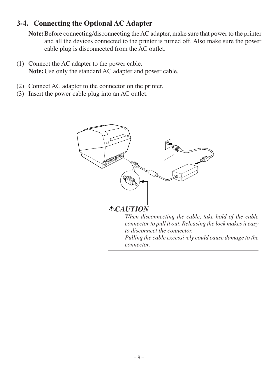 4. connecting the optional ac adapter, Caution | Oki Pos 407II User Manual | Page 13 / 65