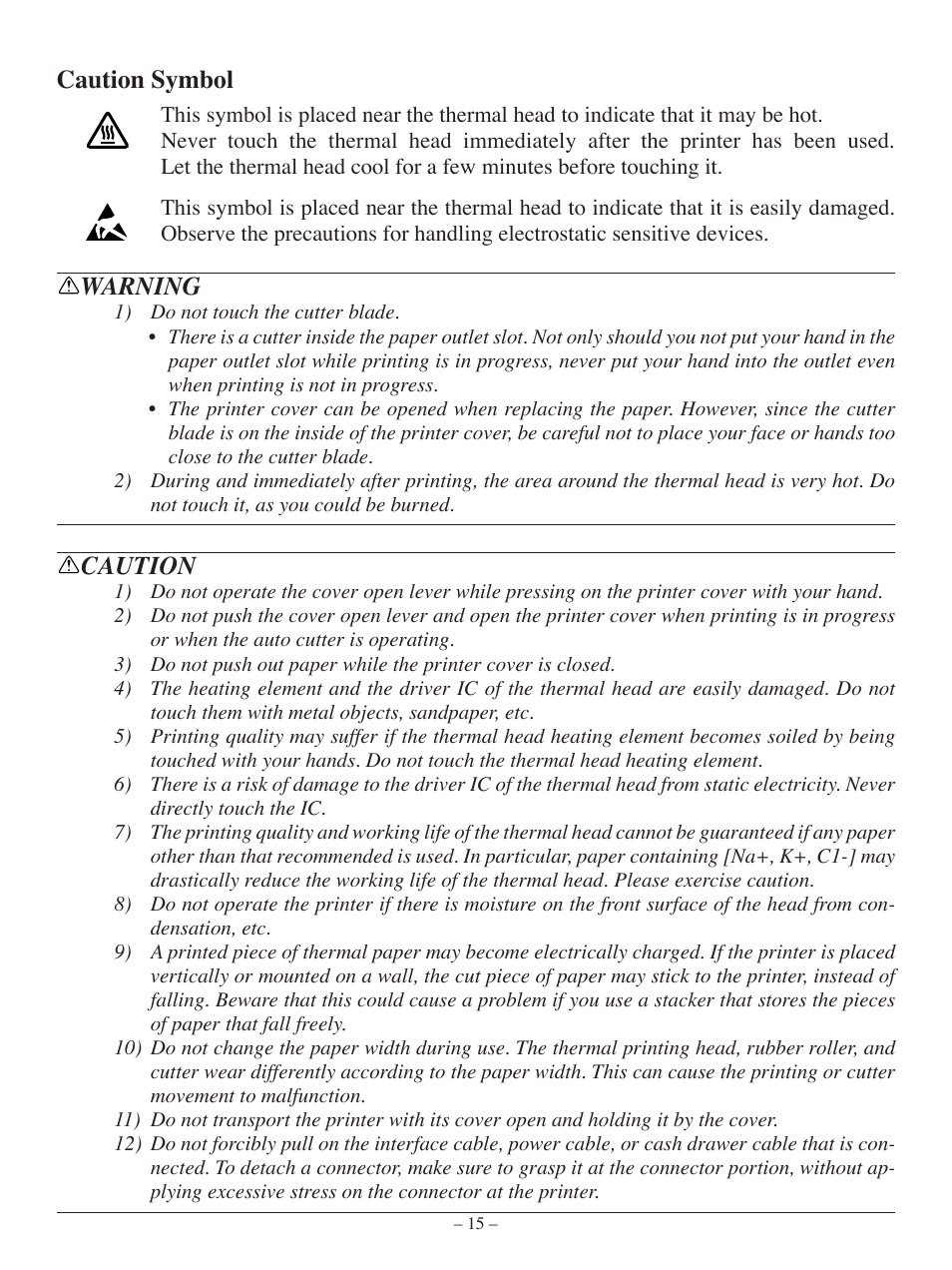 Caution symbol, Warning, Caution | Oki Pos 407II User Manual | Page 19 / 65