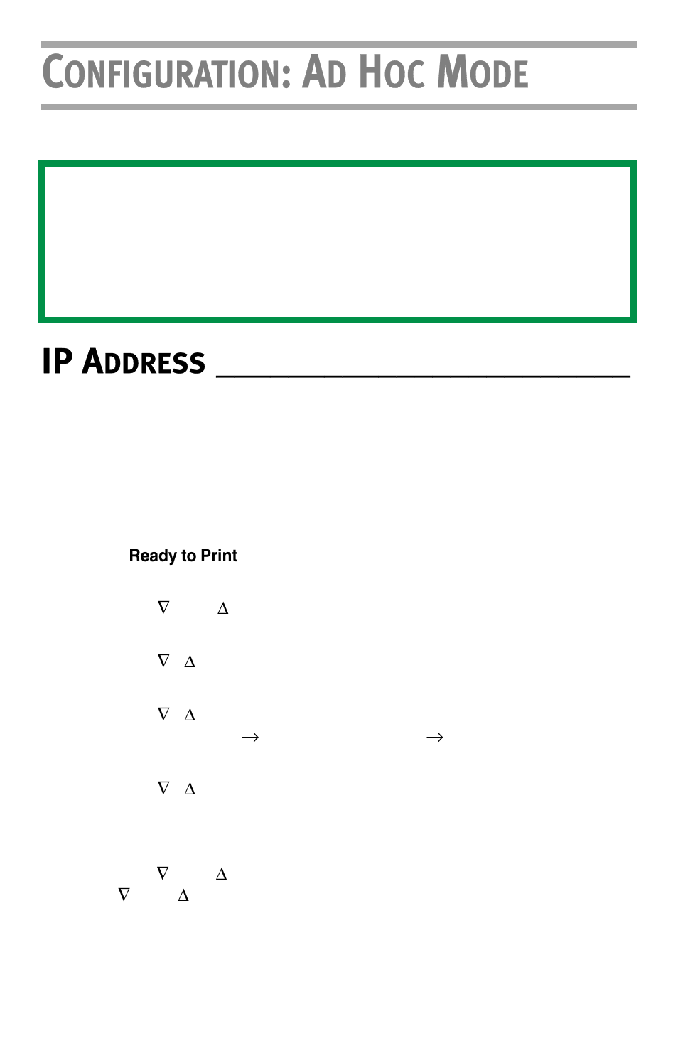 Configuration: ad hoc mode, Ip address, For the wireless card | Onfiguration, Ip a, Ddress | Oki LAN 510W User Manual | Page 12 / 44