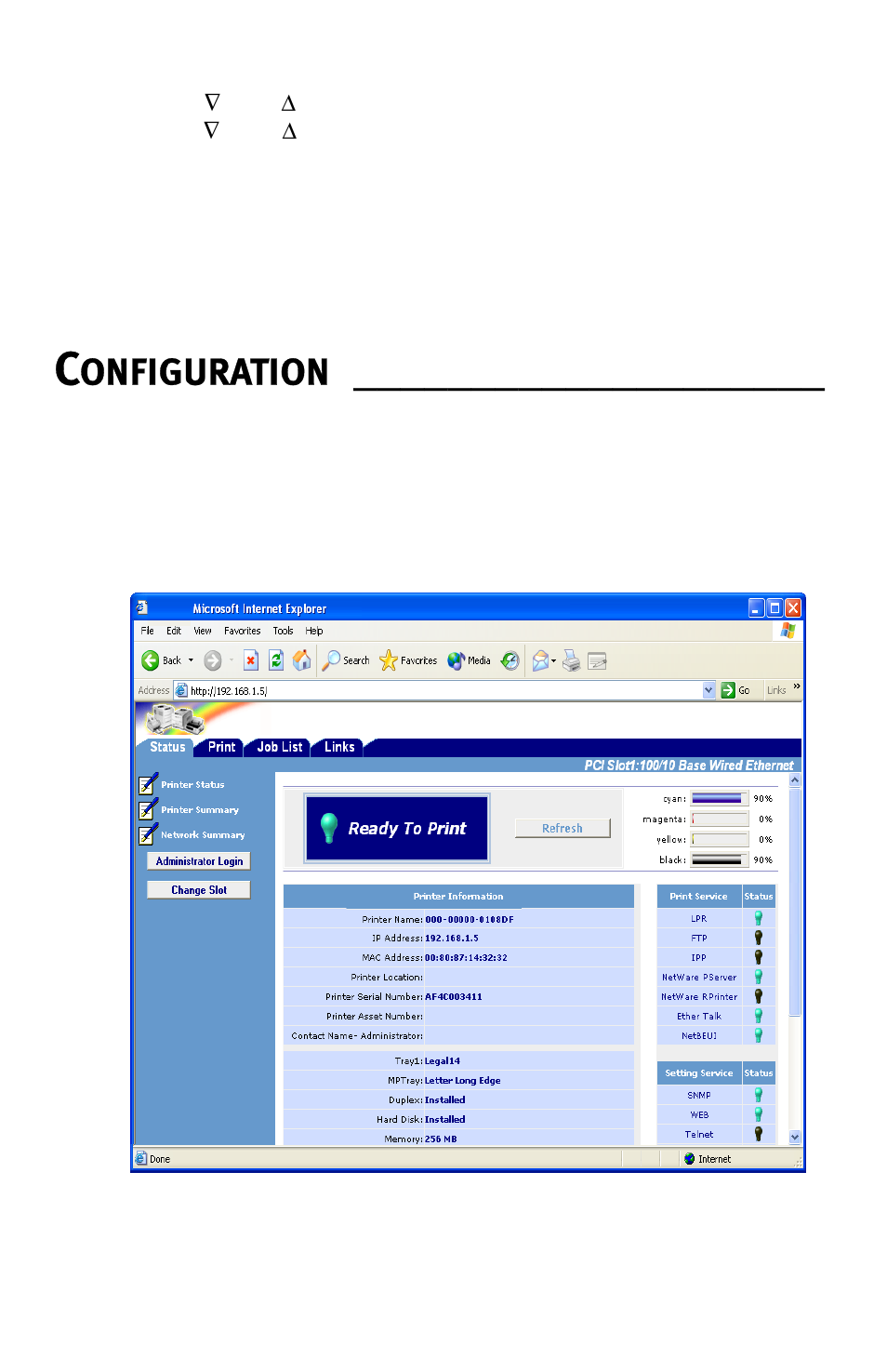 For the wireless computer, Configuration, Configuration using web browser | Onfiguration | Oki LAN 510W User Manual | Page 13 / 44