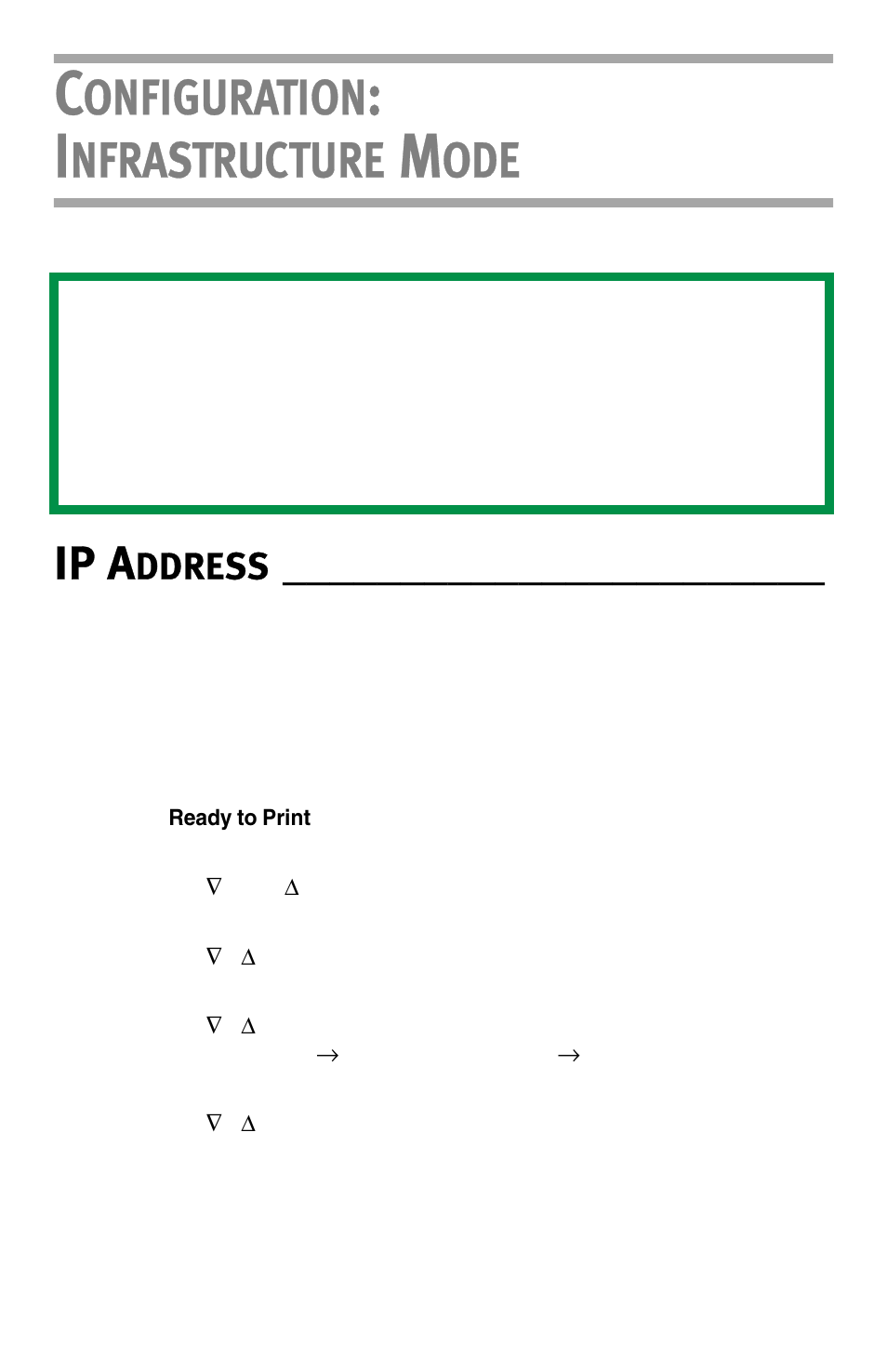 Configuration: infrastructure mode, Ip address, For the wireless card | Onfiguration, Nfrastructure, Ip a, Ddress | Oki LAN 510W User Manual | Page 18 / 44