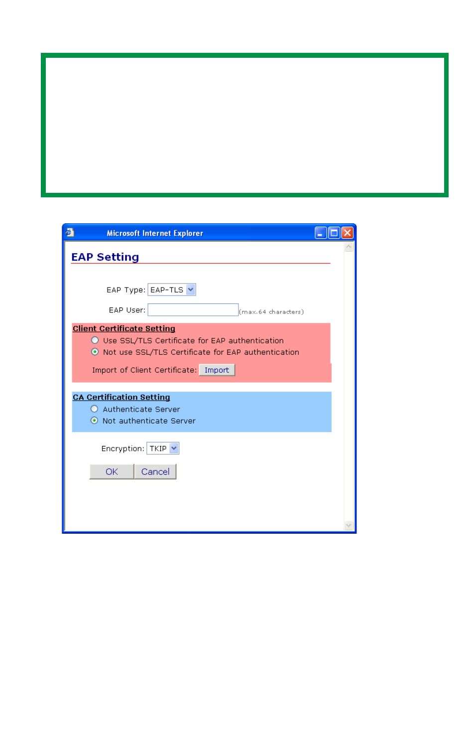 Setting up eap using web browser | Oki LAN 510W User Manual | Page 25 / 44