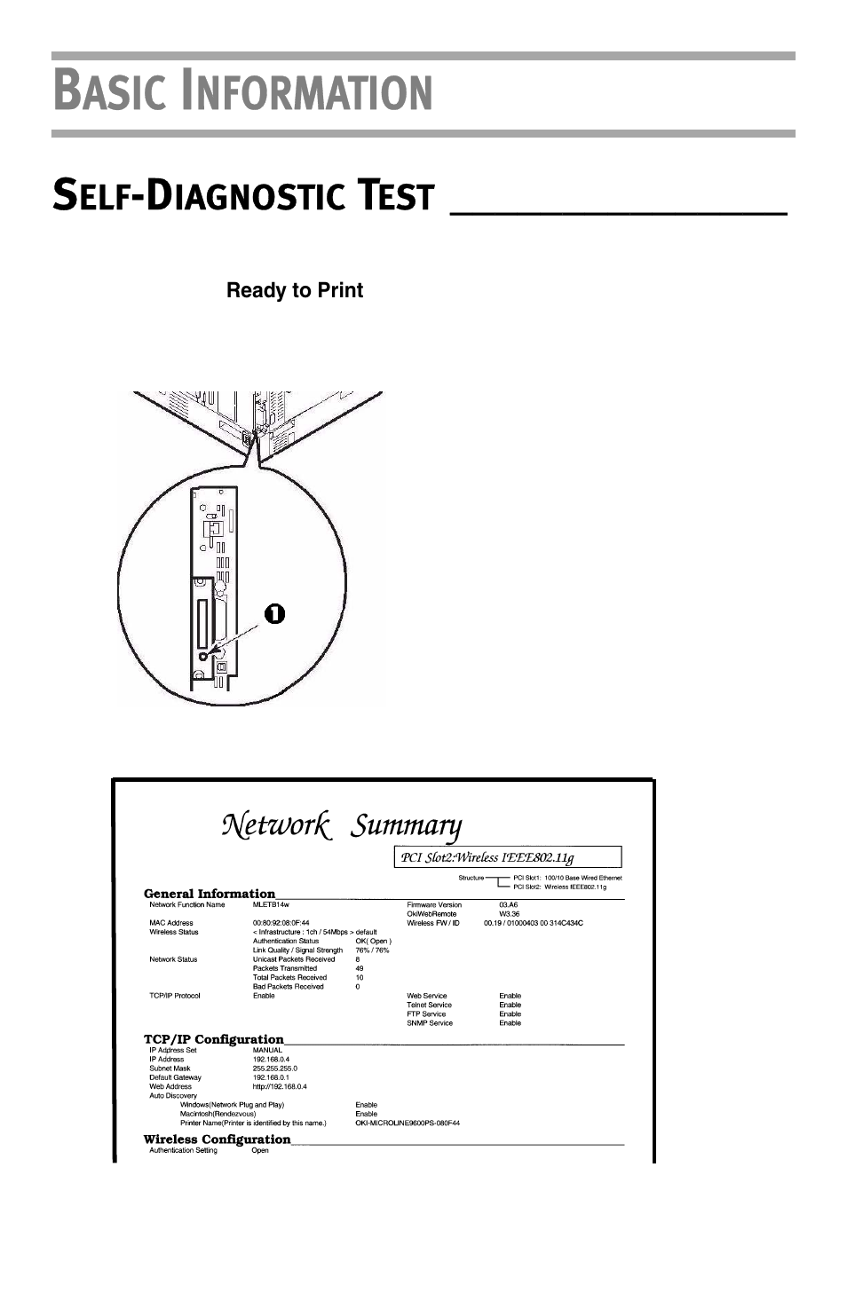 Basic information, Self-diagnostic test, Asic | Nformation | Oki LAN 510W User Manual | Page 4 / 44