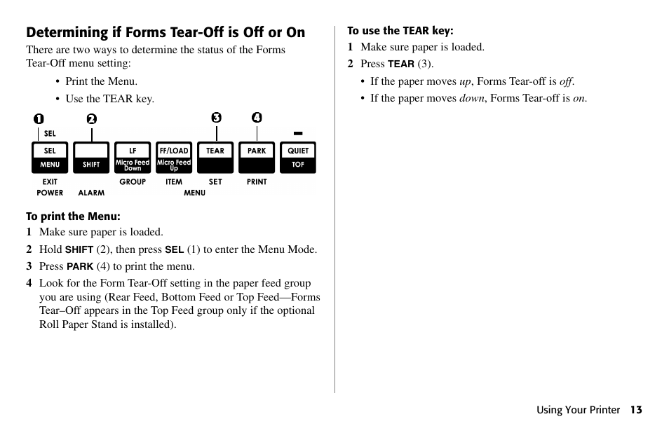 Determining if forms tear-off is off or on | Oki 490 User Manual | Page 13 / 94