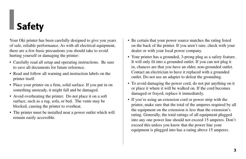 Safety | Oki 490 User Manual | Page 3 / 94