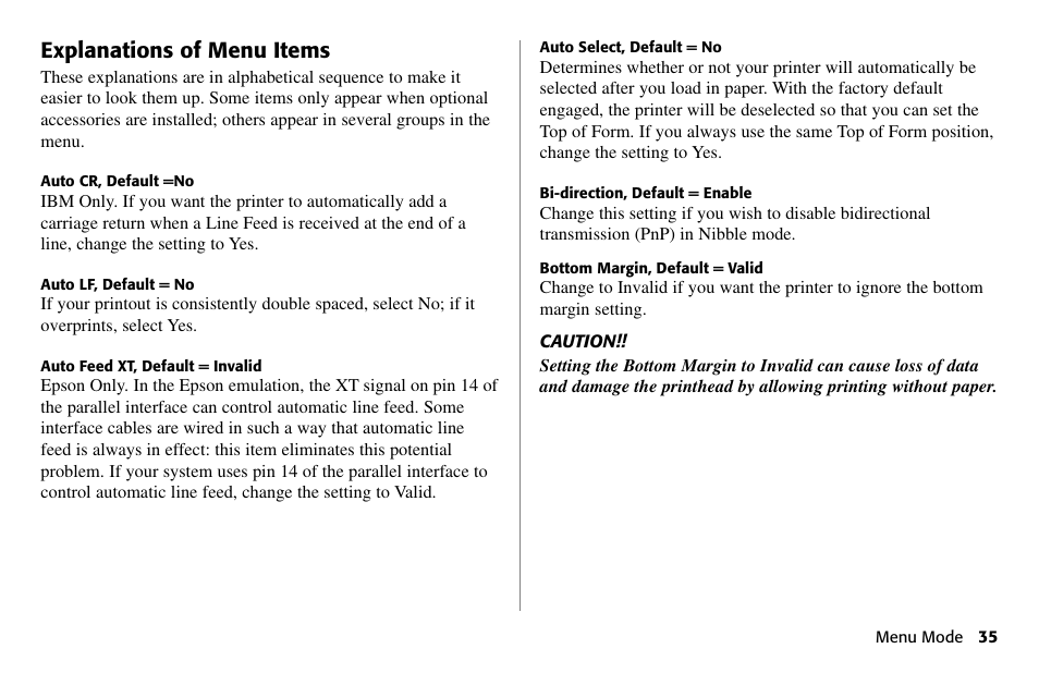 Explanations of menu items | Oki 490 User Manual | Page 35 / 94