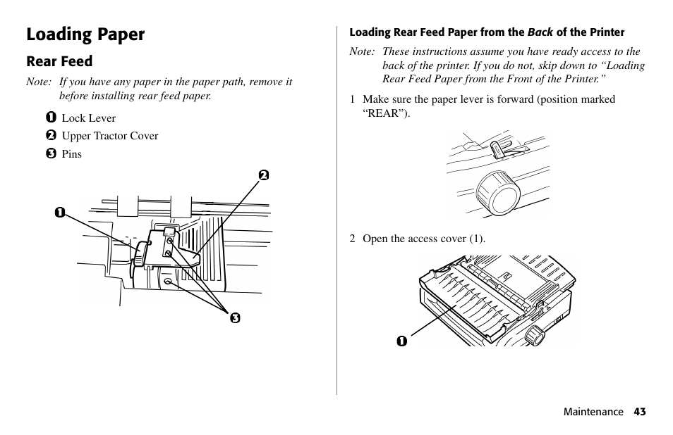 Loading paper, Rear feed | Oki 490 User Manual | Page 43 / 94