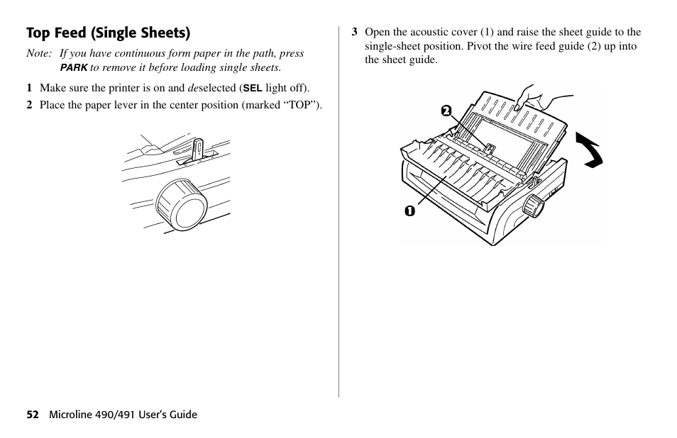 Top feed (single sheets) | Oki 490 User Manual | Page 52 / 94