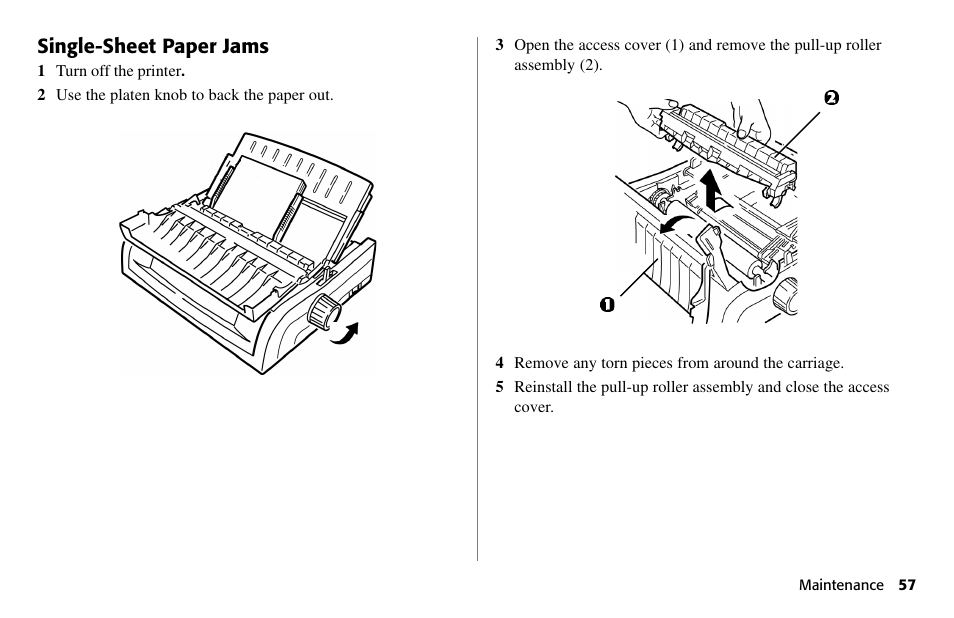 Single-sheet paper jams | Oki 490 User Manual | Page 57 / 94