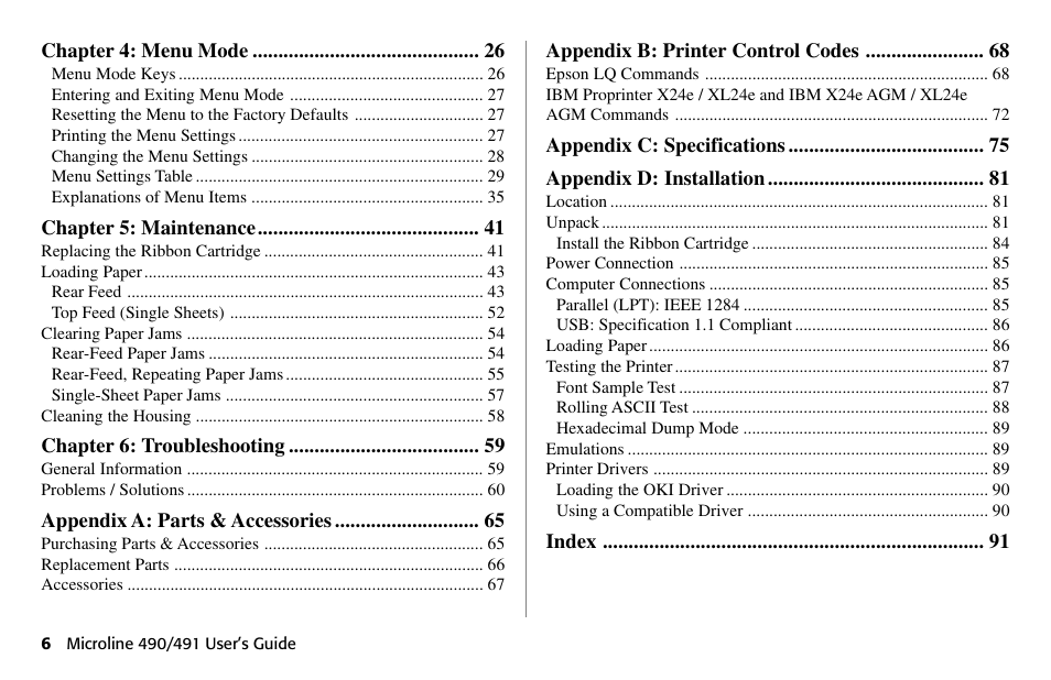 Oki 490 User Manual | Page 6 / 94