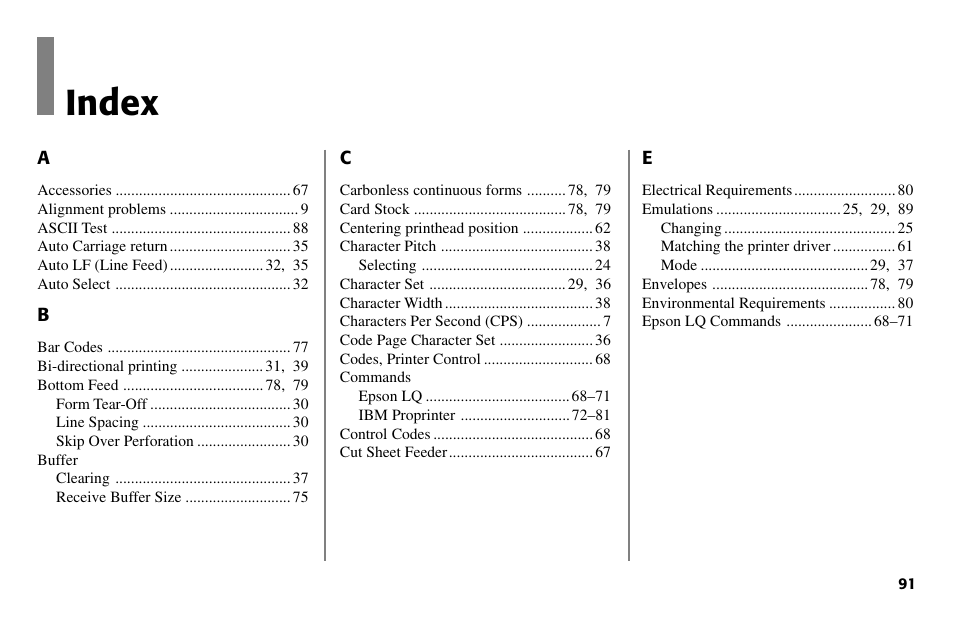 Index | Oki 490 User Manual | Page 91 / 94