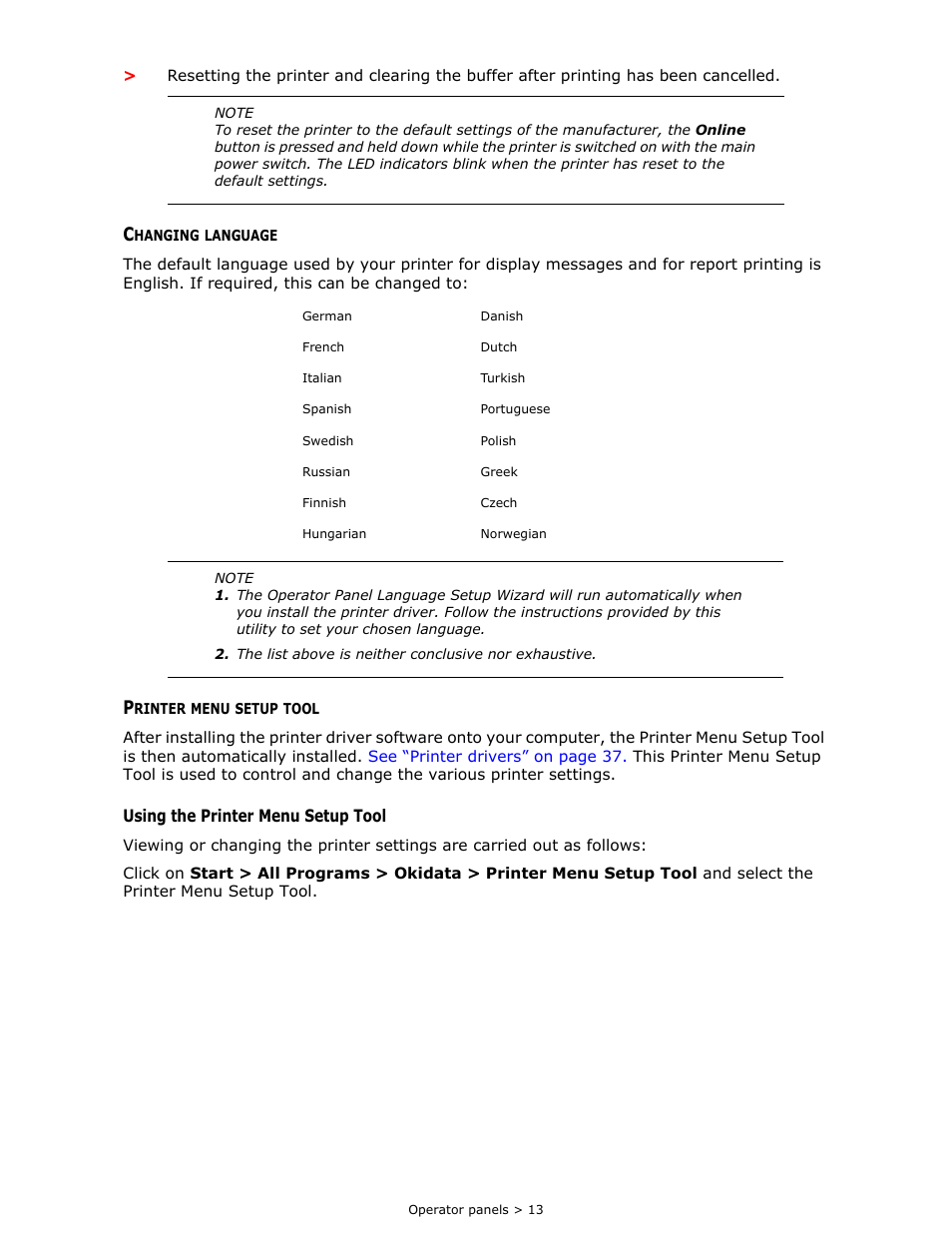 Changing language, Printer menu setup tool | Oki B 410dn User Manual | Page 13 / 84