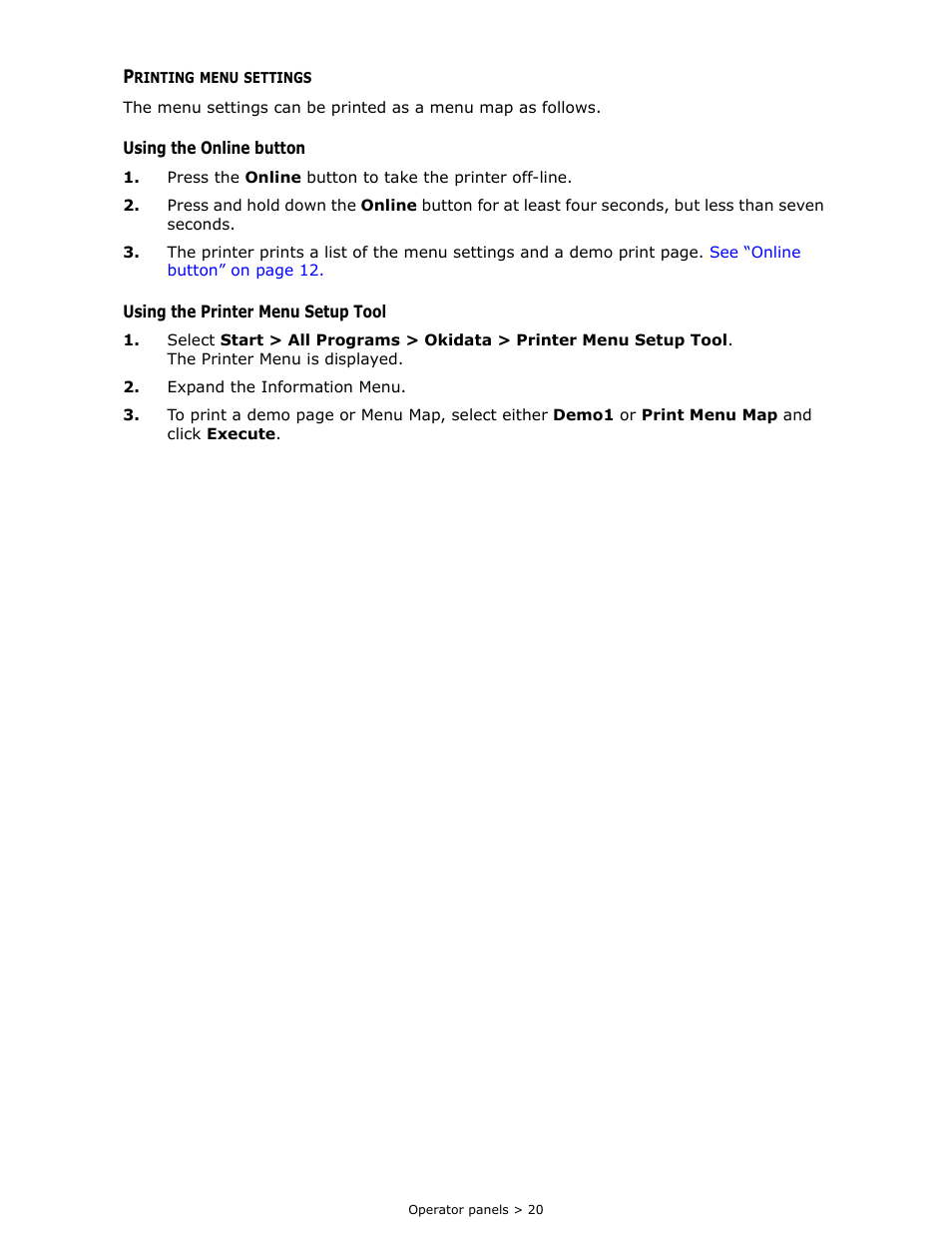 Printing menu settings | Oki B 410dn User Manual | Page 20 / 84