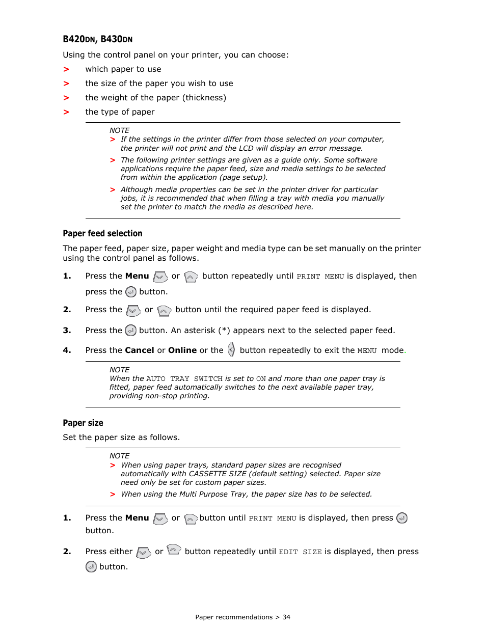 B420dn, b430dn | Oki B 410dn User Manual | Page 34 / 84