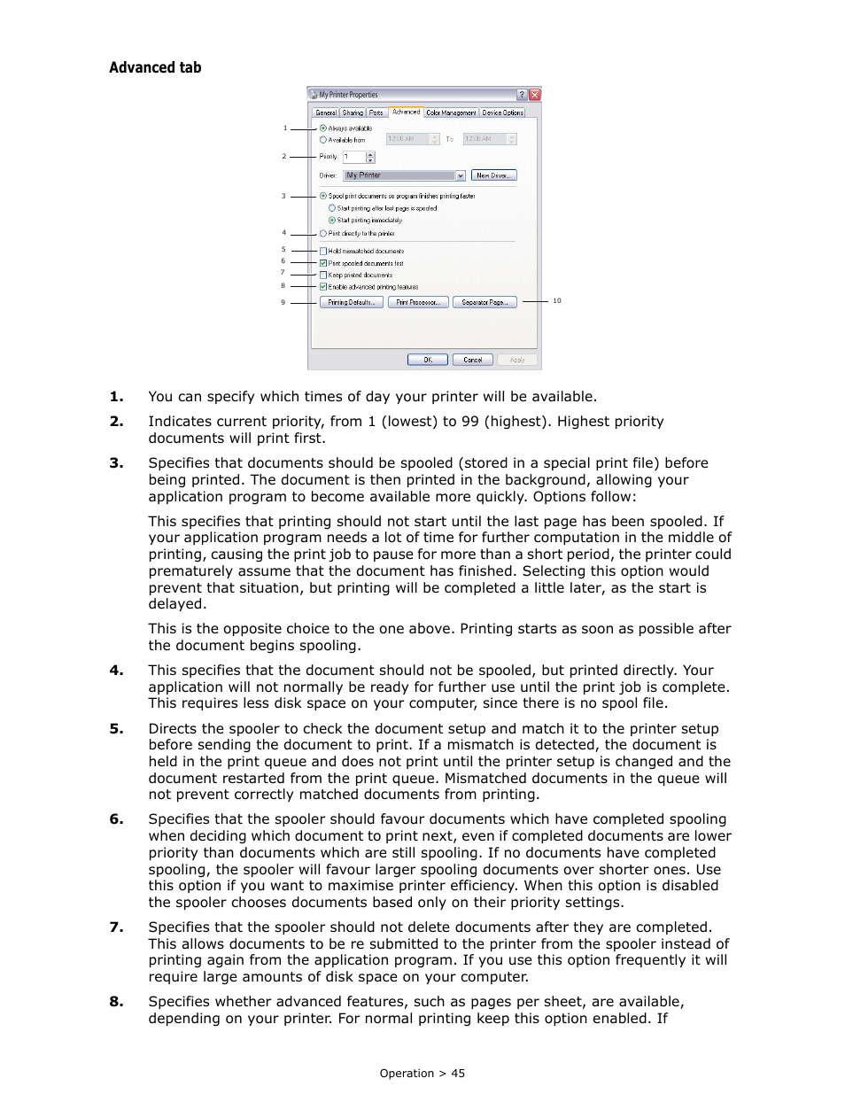 Advanced tab | Oki B 410dn User Manual | Page 45 / 84