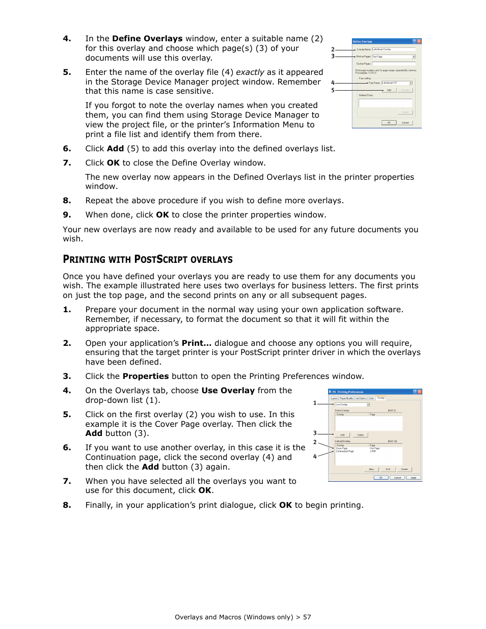 Printing with postscript overlays | Oki B 410dn User Manual | Page 57 / 84