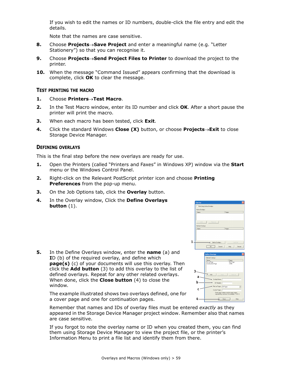 Test printing the macro, Defining overlays | Oki B 410dn User Manual | Page 59 / 84