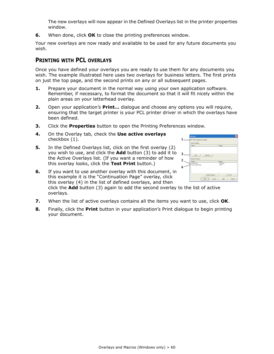 Printing with pcl overlays | Oki B 410dn User Manual | Page 60 / 84