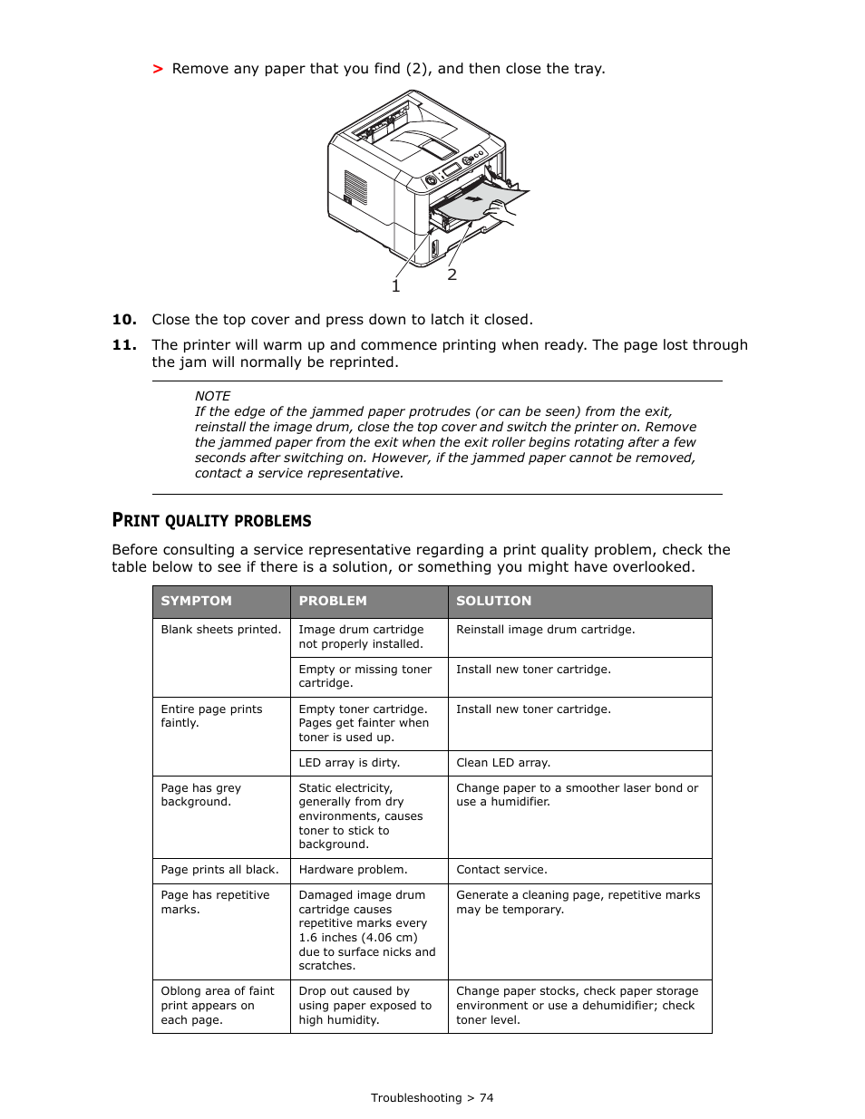 Print quality problems | Oki B 410dn User Manual | Page 74 / 84