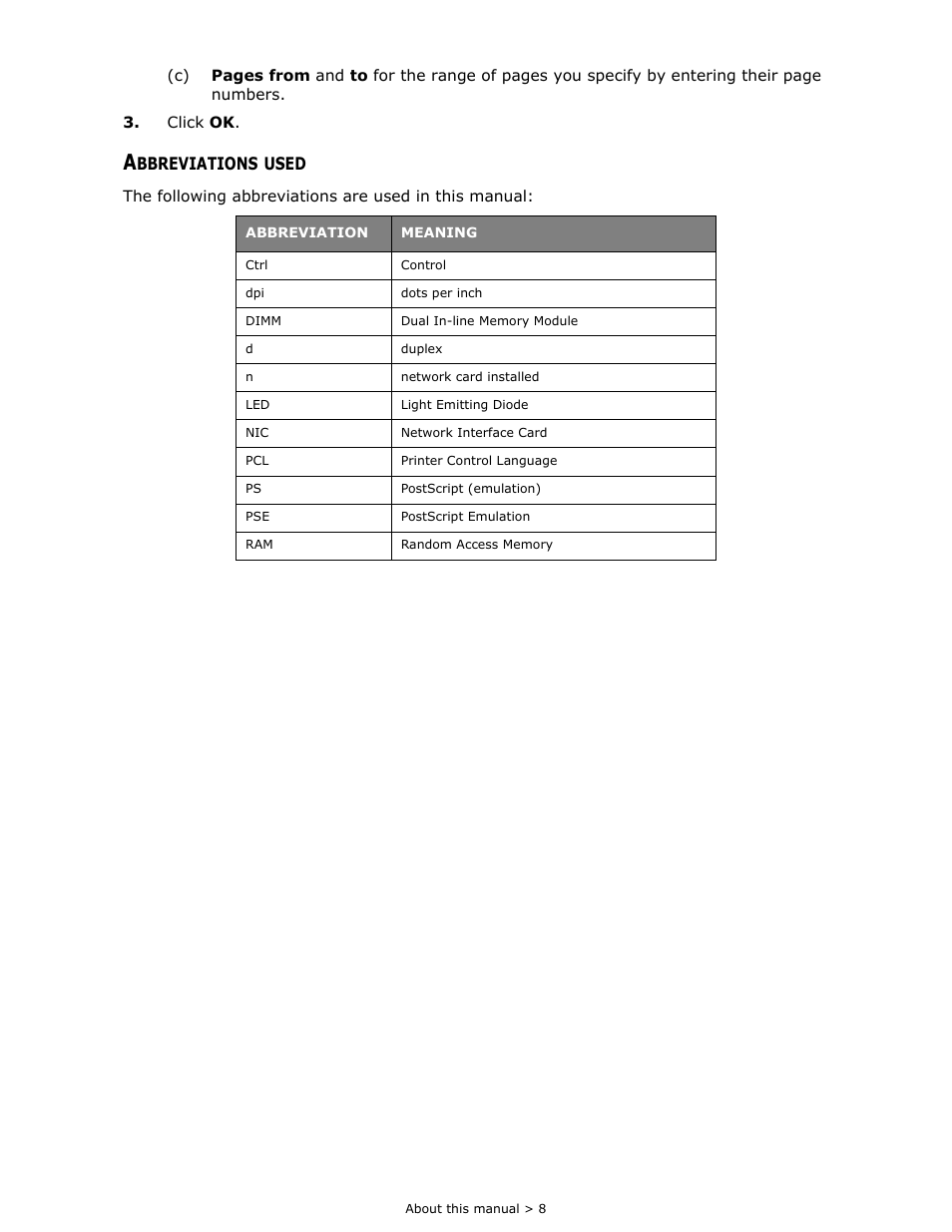 Abbreviations used, Bbreviations, Used | Oki B 410dn User Manual | Page 8 / 84