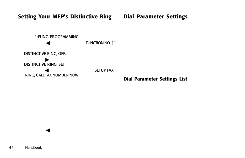 Setting your mfp’s distinctive ring, Dial parameter settings | Oki 84 User Manual | Page 71 / 99