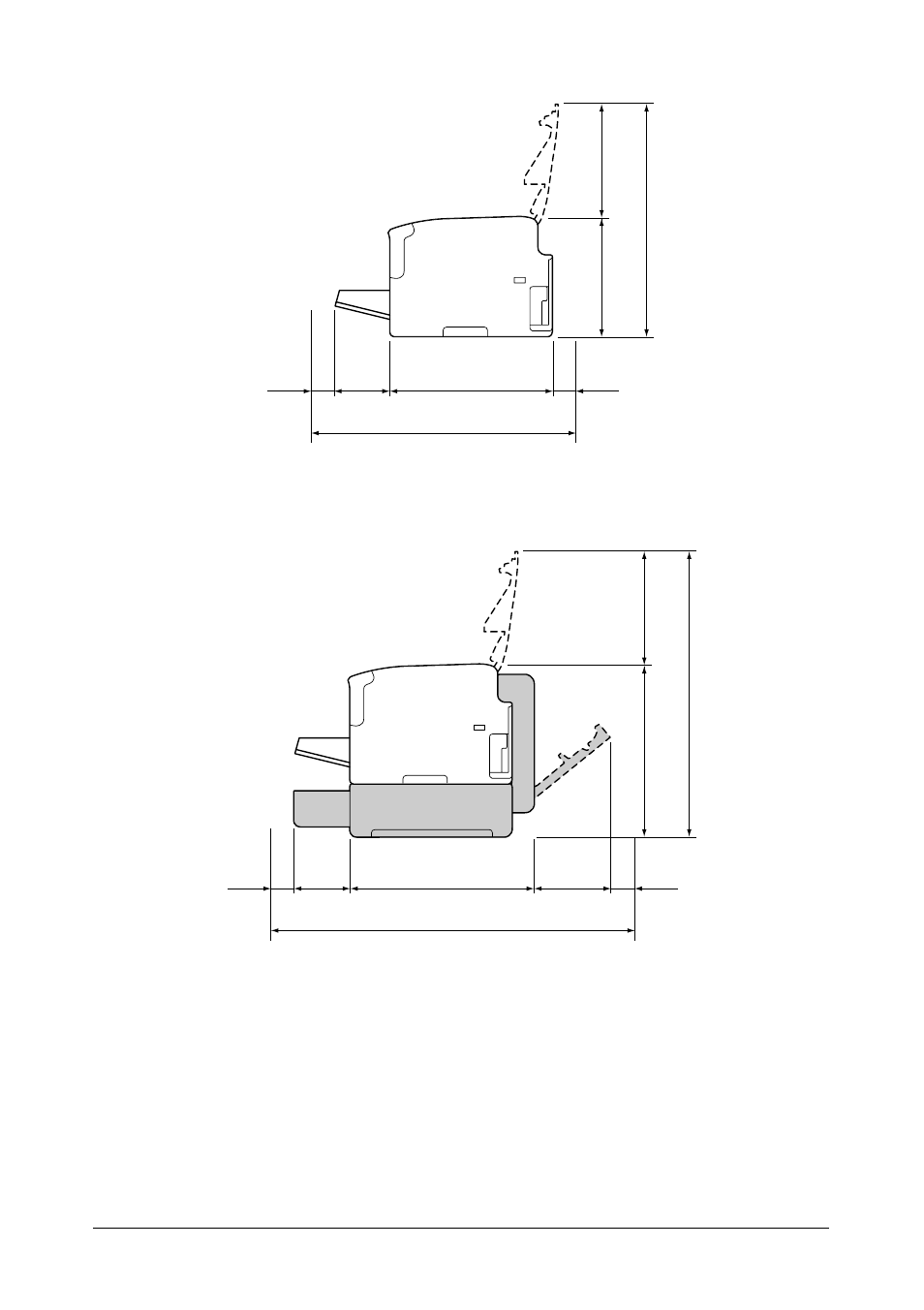 Side view, Side view with options (second tray & duplpexer) | Oki C 130n User Manual | Page 10 / 172