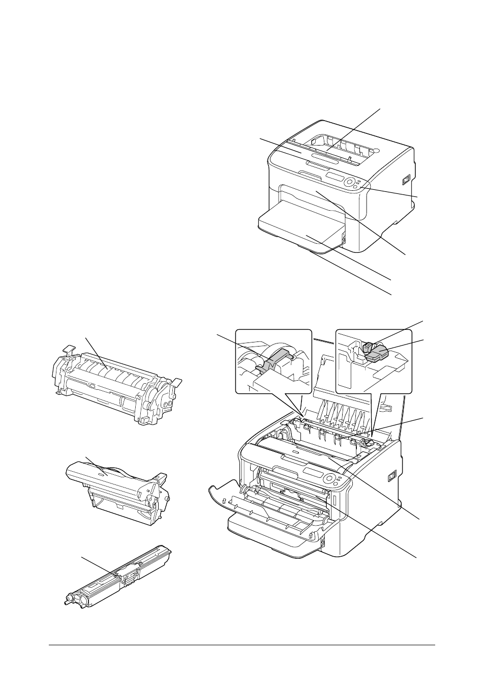 Printer parts, Front view | Oki C 130n User Manual | Page 11 / 172