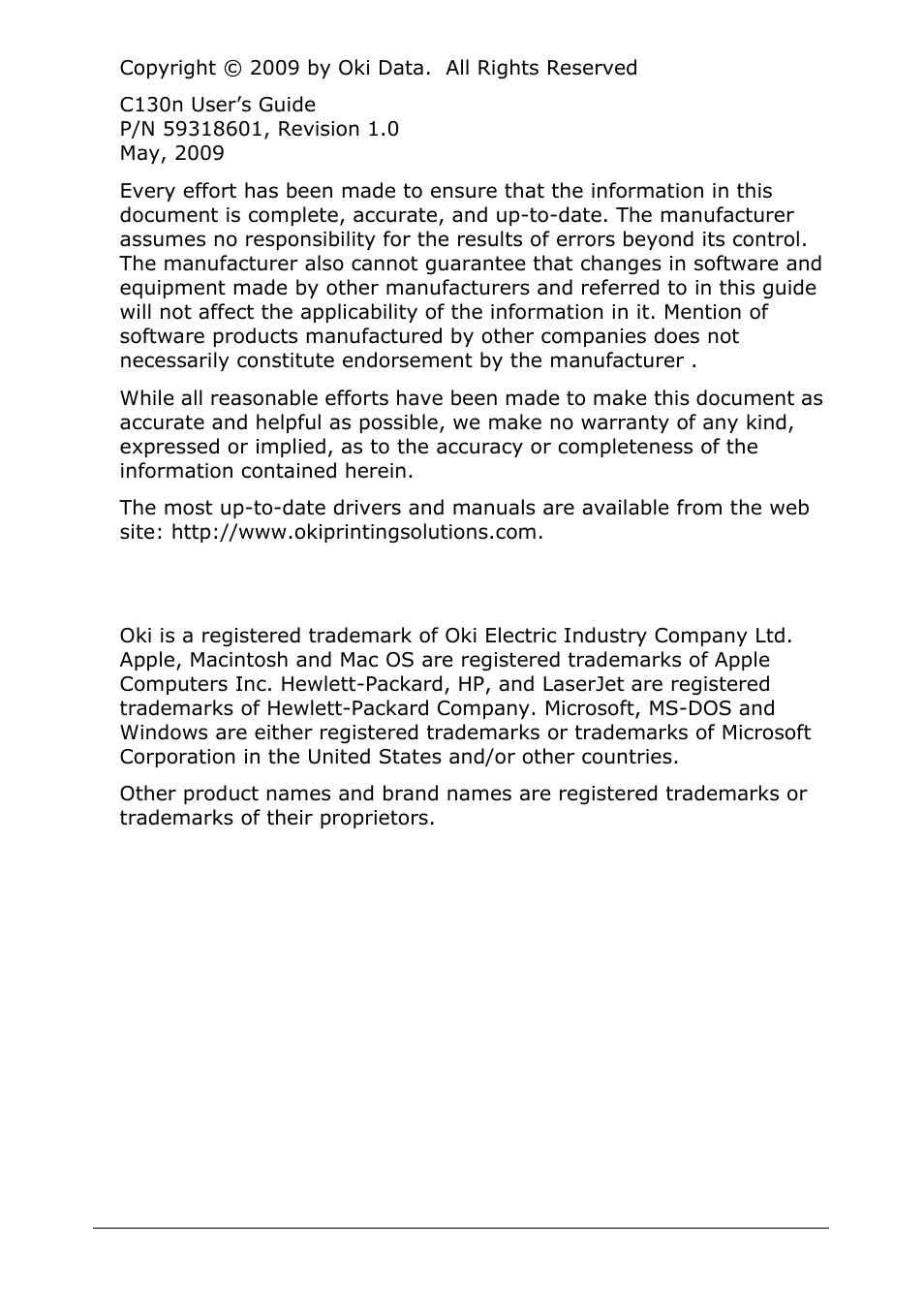 Trademark information | Oki C 130n User Manual | Page 2 / 172