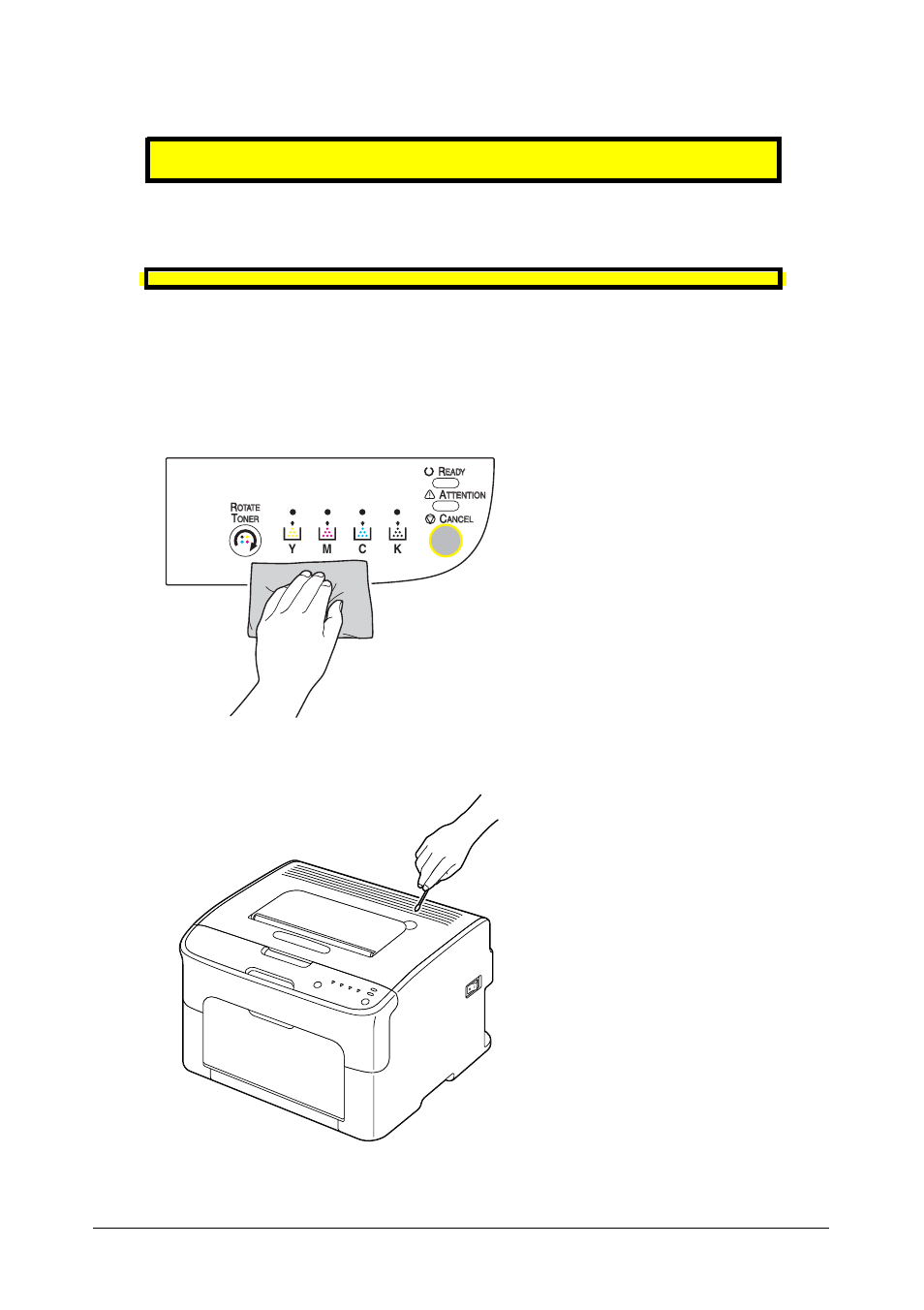 Cleaning the printer, Cleaning the exterior, Control panel | Ventilation grill, Caution, Control panel ventilation grill | Oki C 130n User Manual | Page 98 / 172