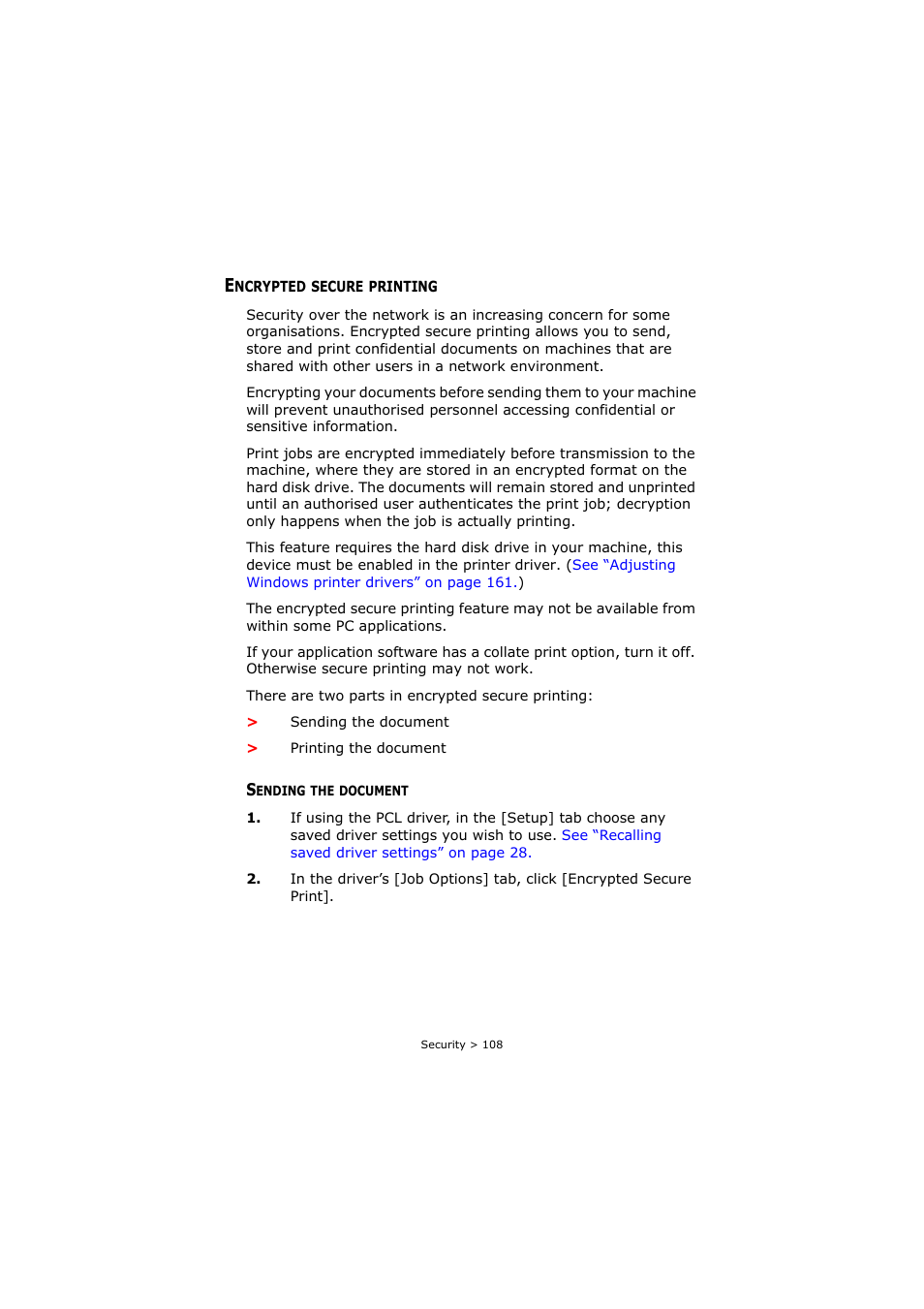 Encrypted secure printing, Sending the document | Oki C8800 User Manual | Page 108 / 179