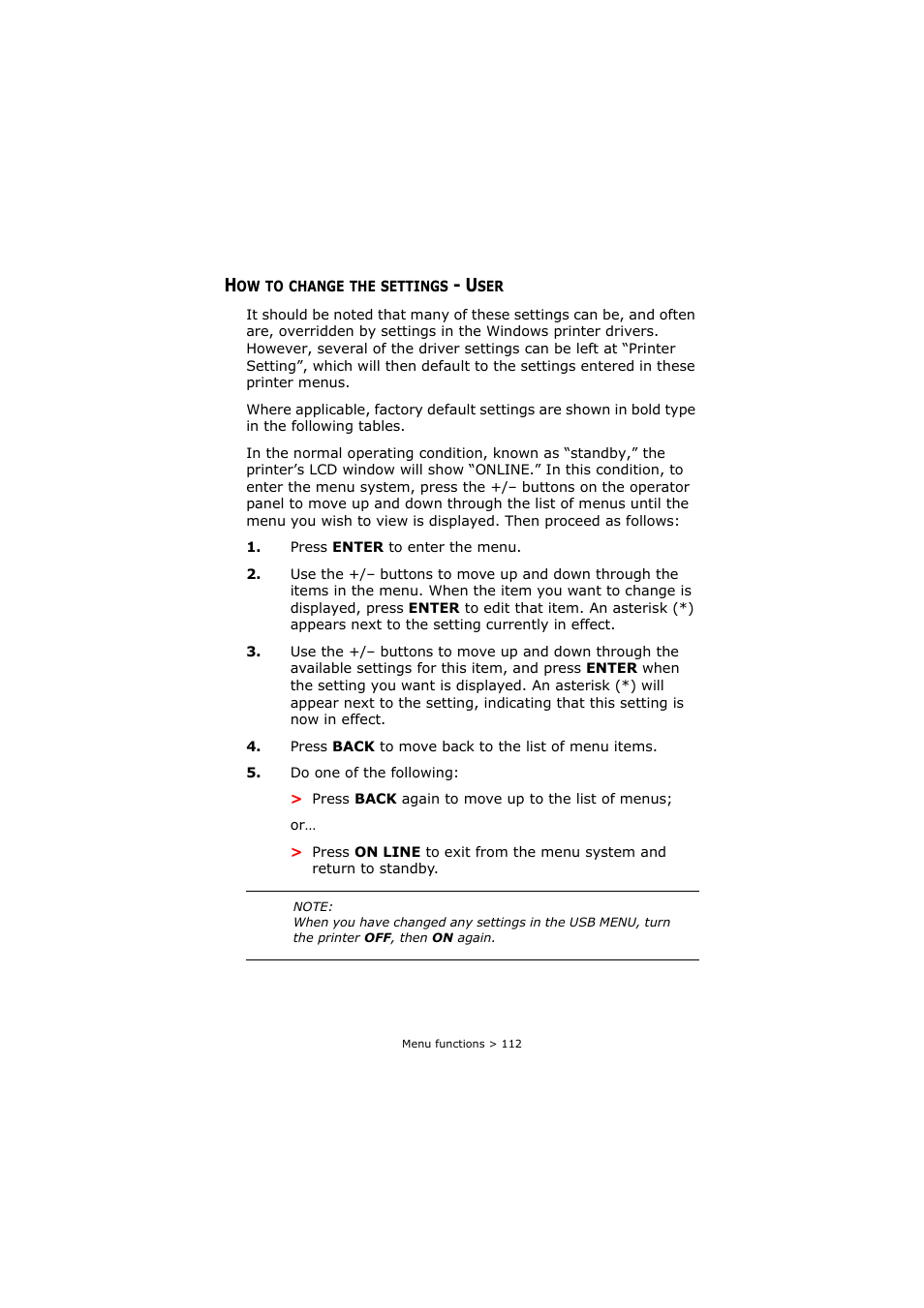 How to change the settings - user | Oki C8800 User Manual | Page 112 / 179