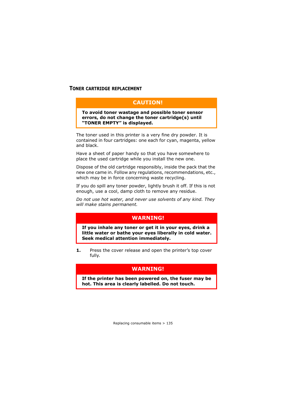 Toner cartridge replacement | Oki C8800 User Manual | Page 135 / 179