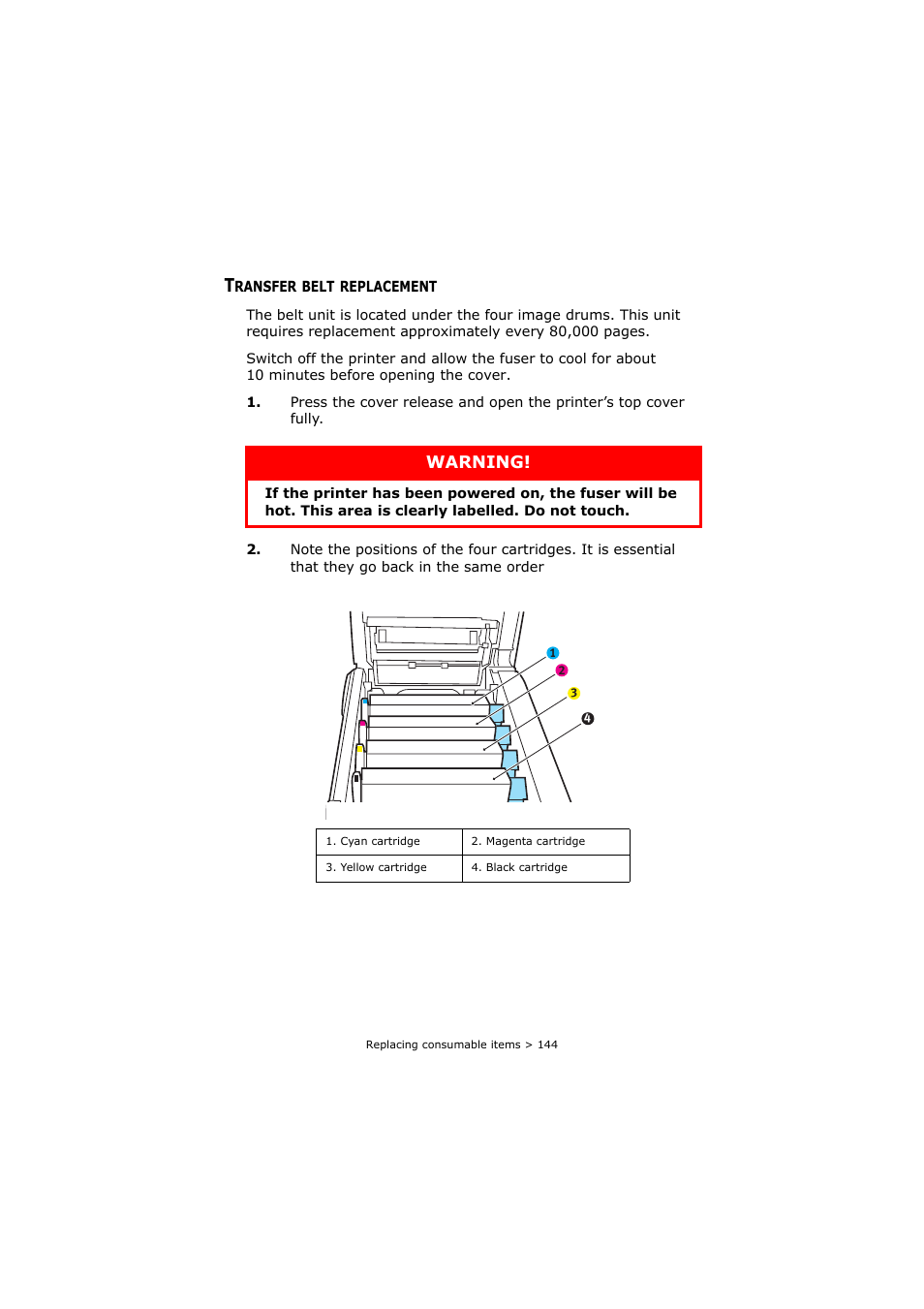 Transfer belt replacement | Oki C8800 User Manual | Page 144 / 179