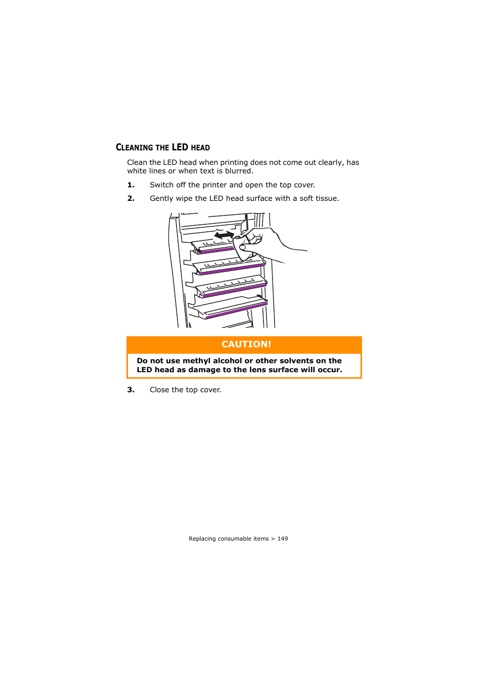 Cleaning the led head | Oki C8800 User Manual | Page 149 / 179