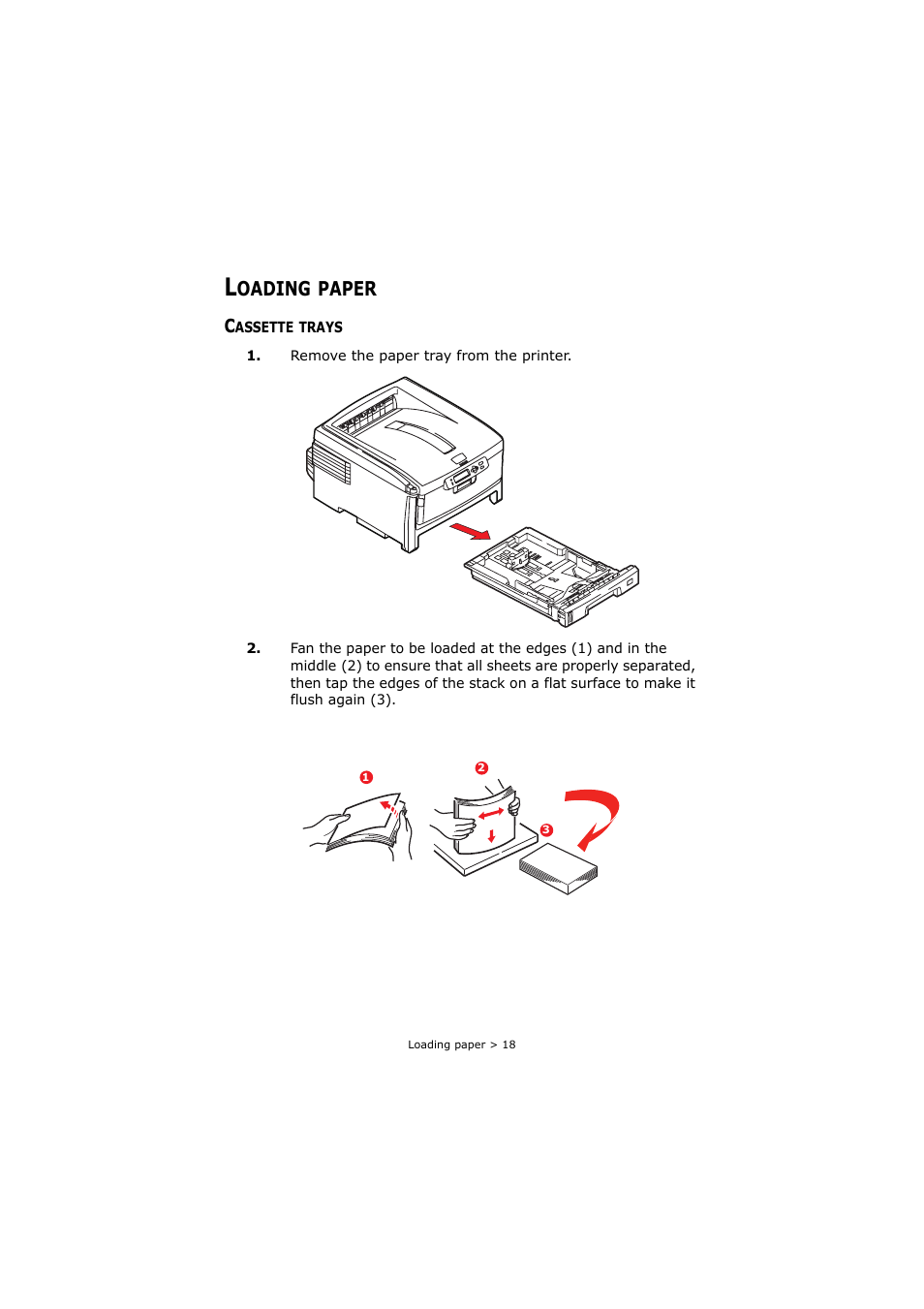 Loading paper, Cassette trays, Oading | Paper | Oki C8800 User Manual | Page 18 / 179