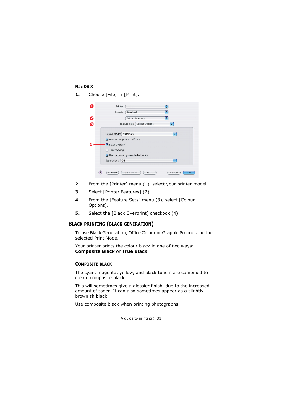 Black printing (black generation), Composite black | Oki C8800 User Manual | Page 31 / 179