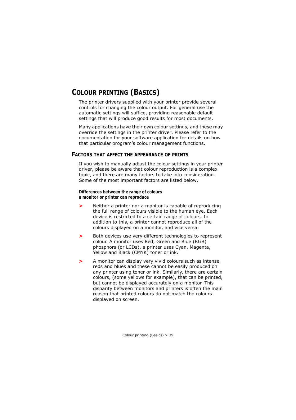 Colour printing (basics), Factors that affect the appearance of prints | Oki C8800 User Manual | Page 39 / 179